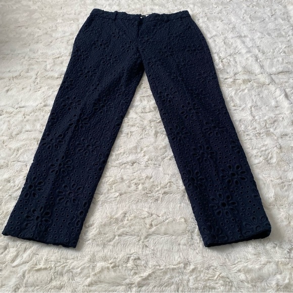 NWT J. Crew Women's Size 2 Blue Pinwheel Eyelet Cafe Capri Crop Ankle Pants - Picture 6 of 6